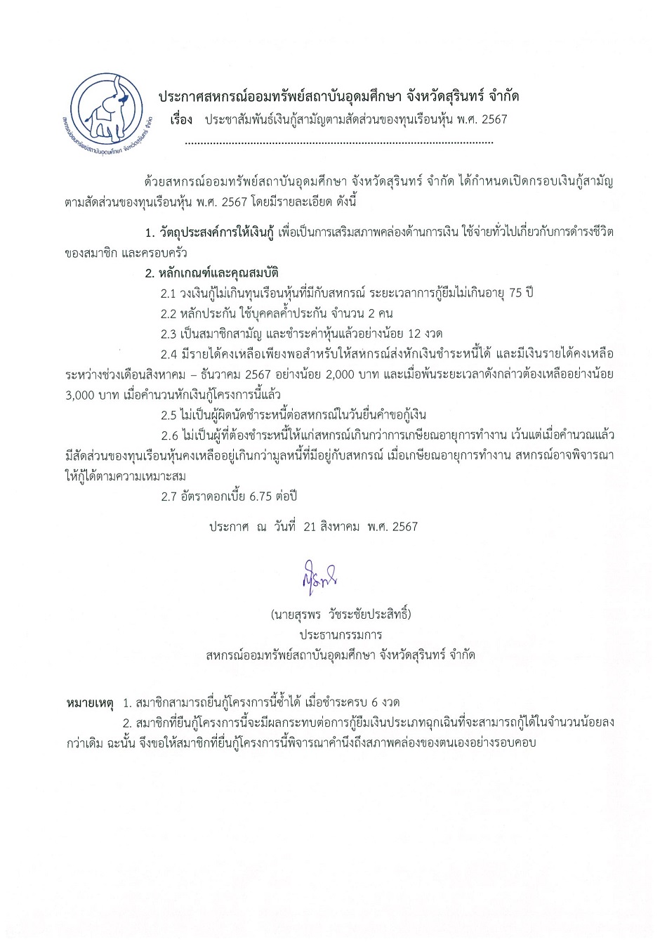 ประกาศเรอง ปชส.เงนกตามสดสวนของทนเรอนหน